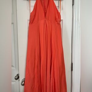 Coral V neck maxi dress